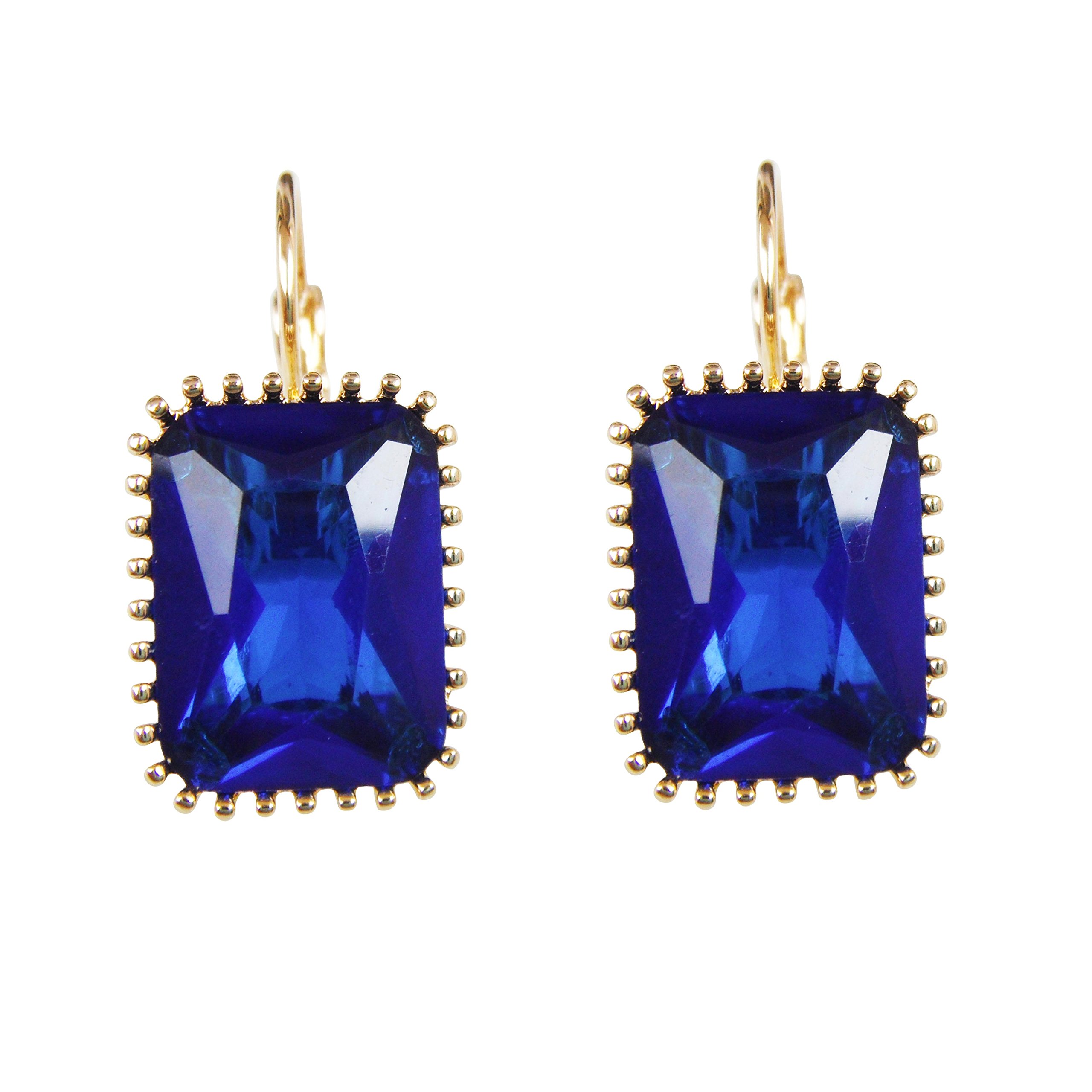 Navachi 18k Gold Plated Blue Square Zircon Crystal Hoop Az1237e Leverback Earrings