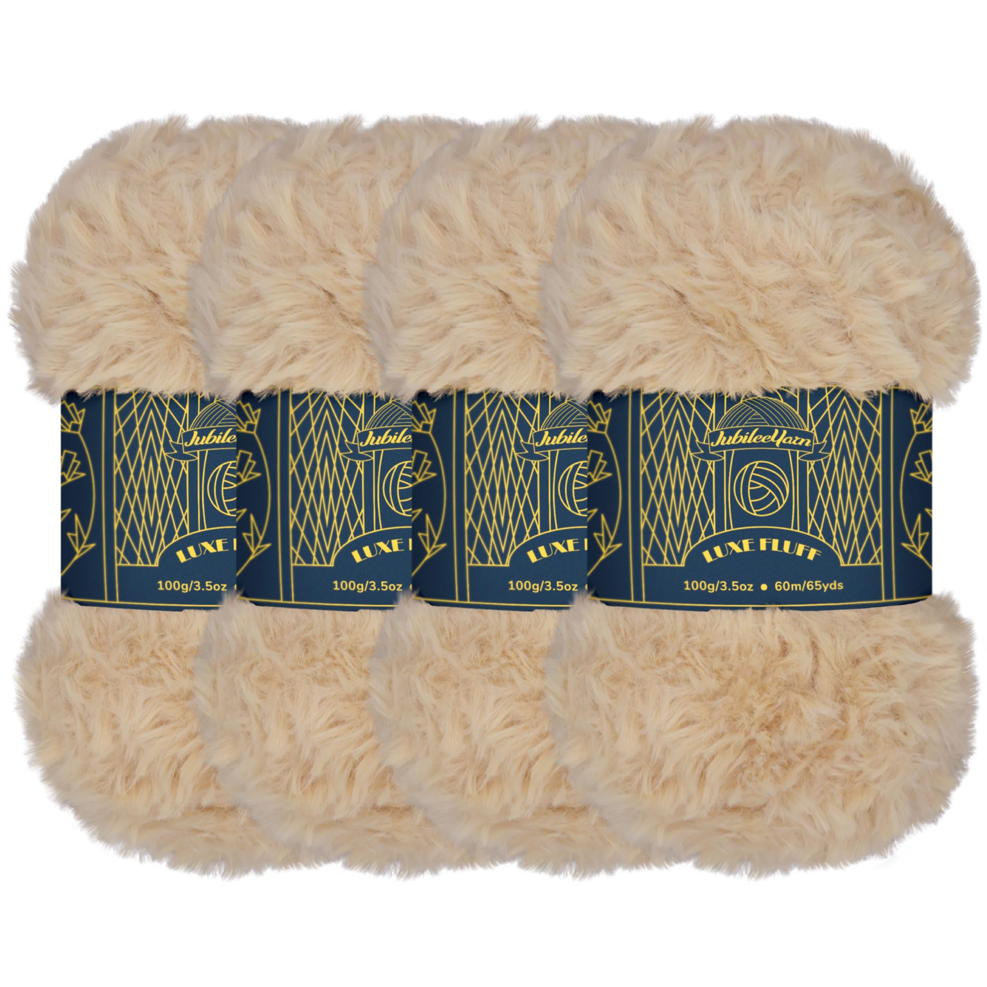 BambooMN Chunky Fluffy Faux Fur Eyelash Yarn - 100% Polyester - 100g/Skein - 4 Skeins - Sand โ image 1