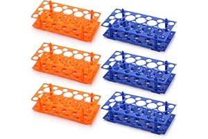 Lawei 6 Pack 28 Well Test Tube Rack, Laboratory Centrifuge Plastic Tube Holder, Detachable Plastic Stand, Storage Test Tube Rack for 10ml / 15ml / 50ml Tube, Blue and Orange