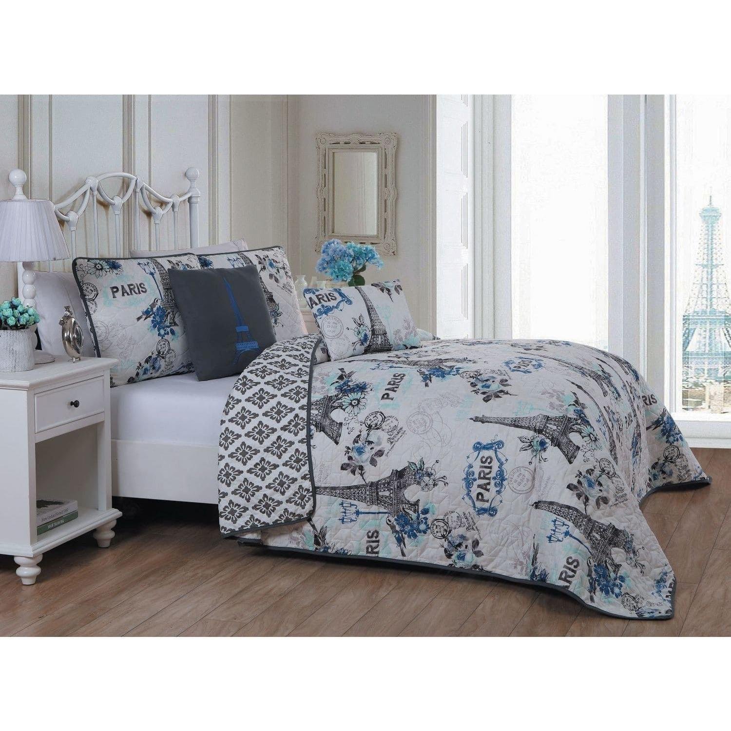 Amazon Com 5pc Girls Blue Black White King Quilt Set