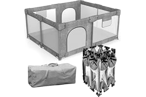 DEARLOMUM Foldable Baby Playpen with Gate, Extra Large Collapsible Play Yard for Babies & Toddlers, Portable Travel Playpen, Baby Activity Center for Indoor & Outdoor Use (Gray 59"×71")