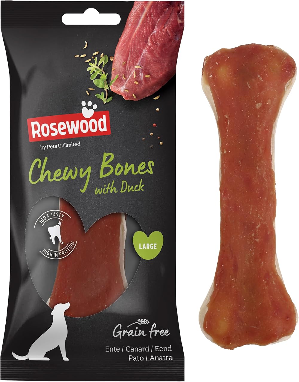 Rosewood Large Chewy Bones for Dogs Duck Grain Free 90g 1pc