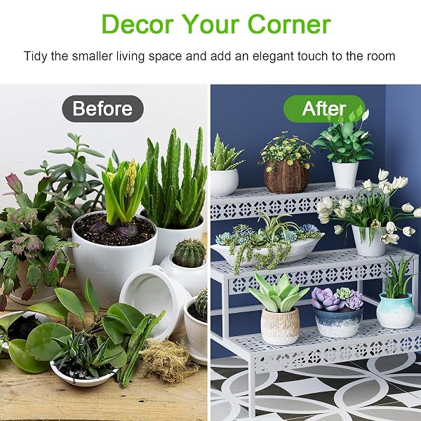 GARDEN 4 YOU 3 TIERS METAL PLANT STAND,RECTANGULAR LADDER FLOWER POTS OUTDOOR PLANT RACK, INDOOR PLANT DISPLAY RACK, HEAVY DUTY UTILITY STORAGE ORGANIZER FOR HOME GARDEN PATIO BALCONY, STAIR STYLE(WHITE)
