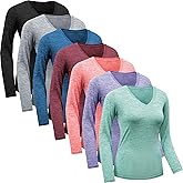 Womens Long Sleeve Workout Tops Moisture Wicking Athletic Shirts Running Quick Dry V Neck T Shirts for Women