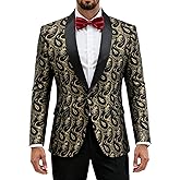 YND Men's Paisley Tuxedo Jacket, One Button Dress Suit Blazer, Floral Coat with Bow Tie for Dinner Party Prom Wedding