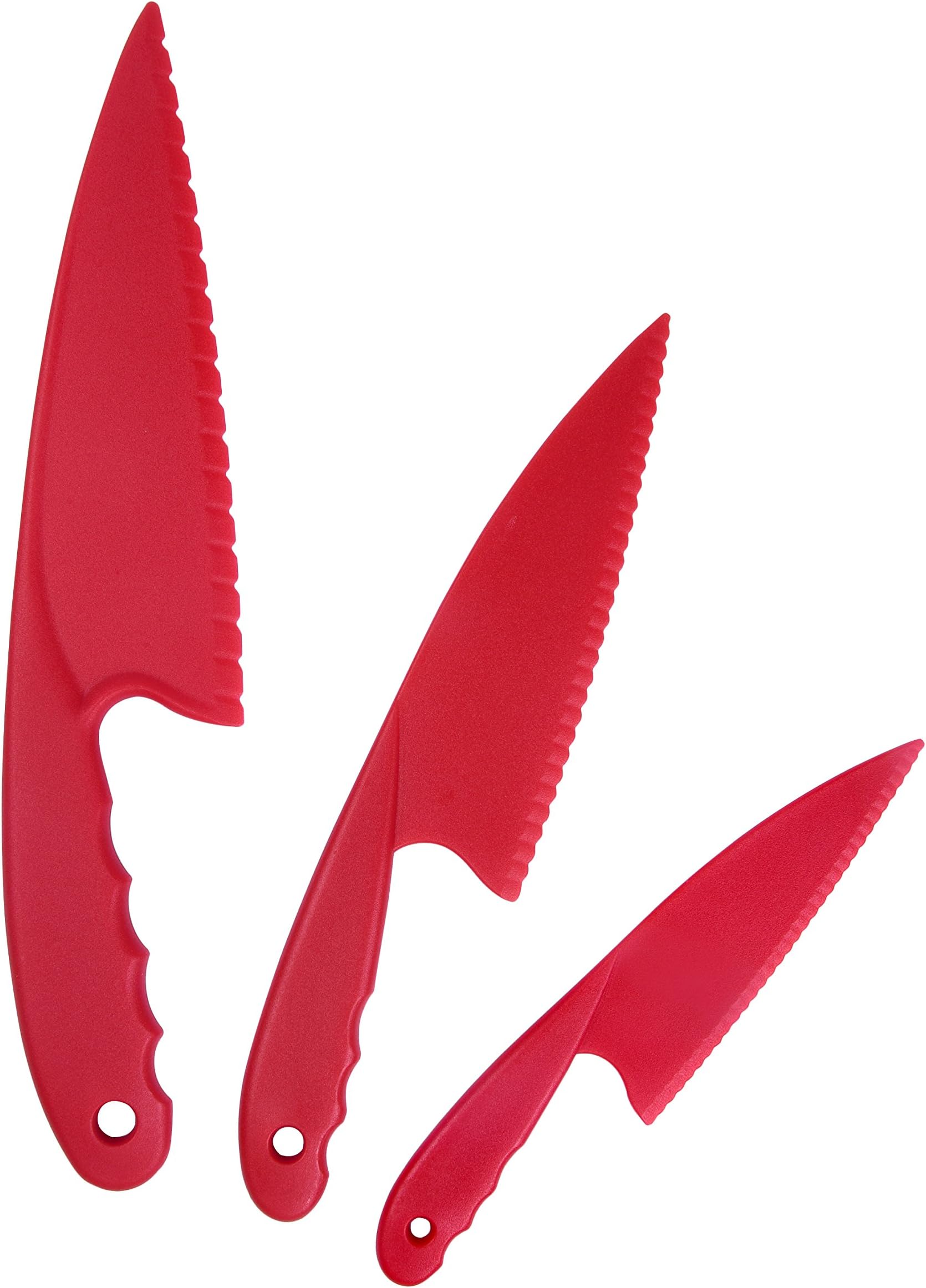 Plastic Kitchen Knife Set 3 Pieces Red for Kids, Safe Nylon Cooking Knives for Children, for Lettuce Salads or Cakes by Garmills