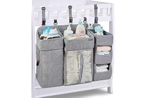 Clearworld Hanging Diaper Caddy for Changing Table and Crib,XL Diaper Caddy Organizer for Baby Essentials,Upgrade Thicken Diaper Stacker Nursery Organizer, Baby Shower Gifts(Gray)