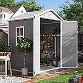 UDPATIO Outdoor Resin Storage Shed 6x4.5 FT, Plastic Garden Shed for Bike, Garbage Can, Tool, Outside Sheds with Lockable Doo