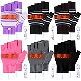 Cutecrop 6 Pairs Winter Heated Gloves Hand Warmer Gloves USB Touch Screen Fingerless Half Mitten for Women Adult Cold Weather(Multicolor)