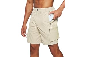 Pudolla Men's Hiking Cargo Shorts Quick Dry Outdoor Travel Shorts for Men with Multi Pocket for Fishing Camping Casual