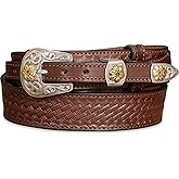 Bullhide Belts Mens Leather Western Ranger Belt, Full Grain Leather Basket Weave Embossed Belts 1.50" Wide, Made in the USA