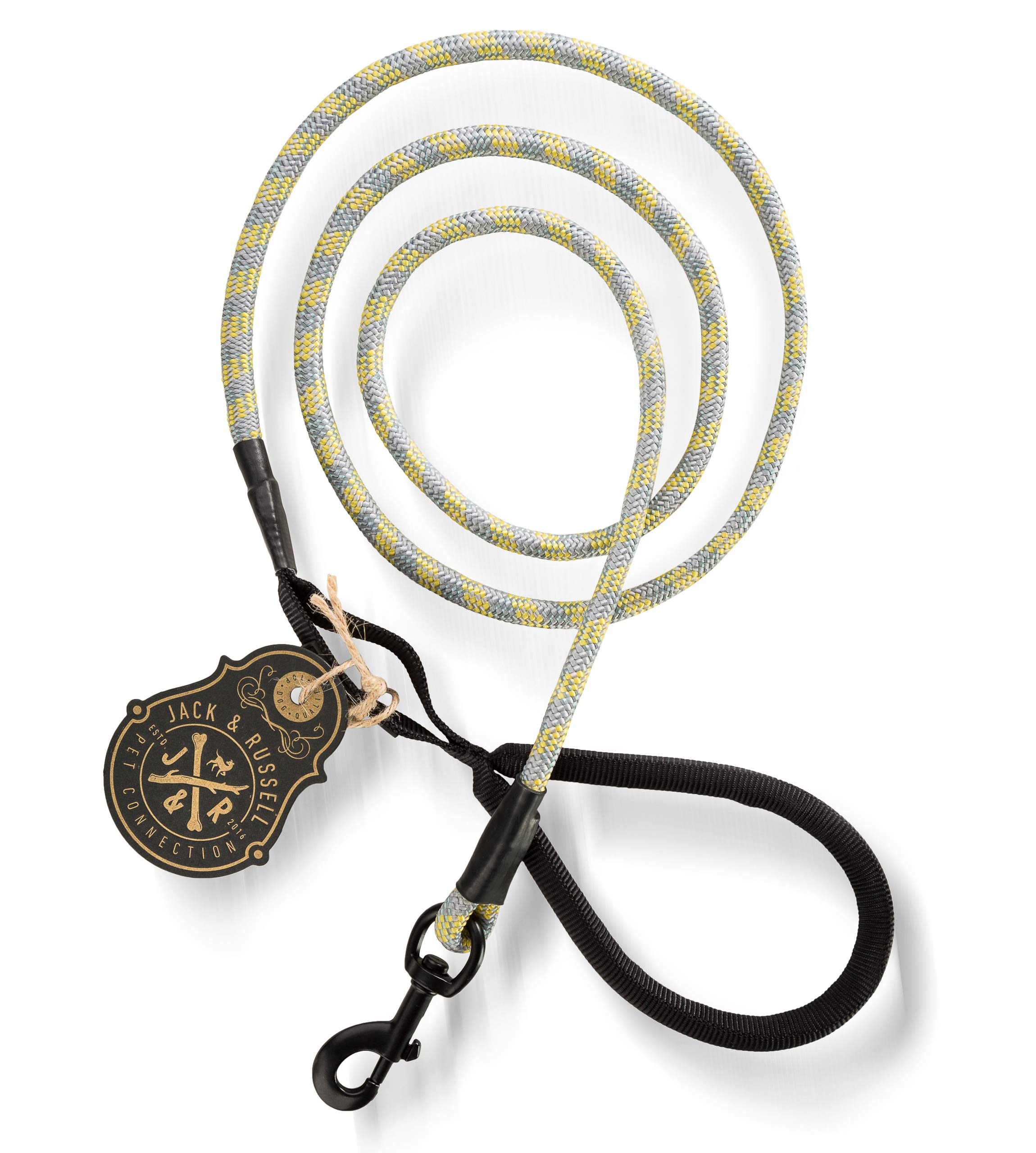 Jack & Russell Premium dog leash Tajo made climbing rope with bolt carabiner - dog leash with soft-grip hand strap incl. jute bag (Blue/Reflective)