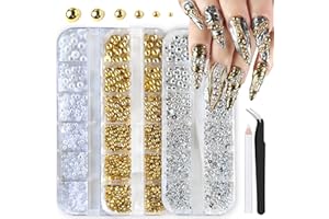 LCICLLY 4200pcs Flat Back Pearls for Crafting,3 Box Nail Art Half Ball,Small Mini Tiny Pearls Nail Charms,White Gold Silver Half Round Balls Beads with Pickup Pencil Tweezer (SilverGoldWhite)