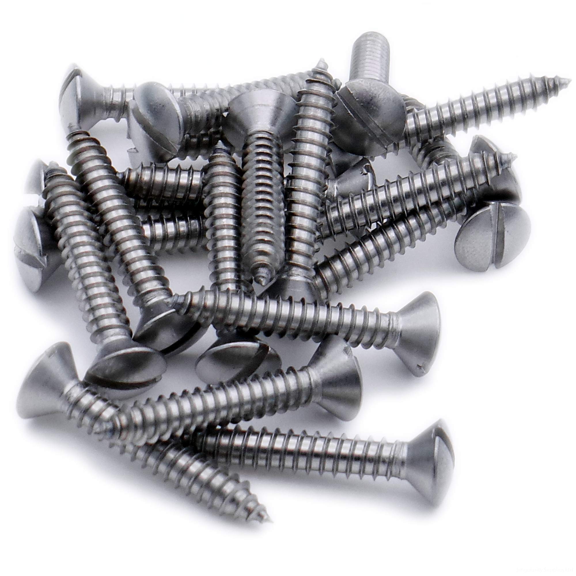 No.4 x 0.875 (2.9mm x 22mm) Slot Raised Countersunk Self-Tapping Screw - Stainless Steel (A2) (Pack of 20)