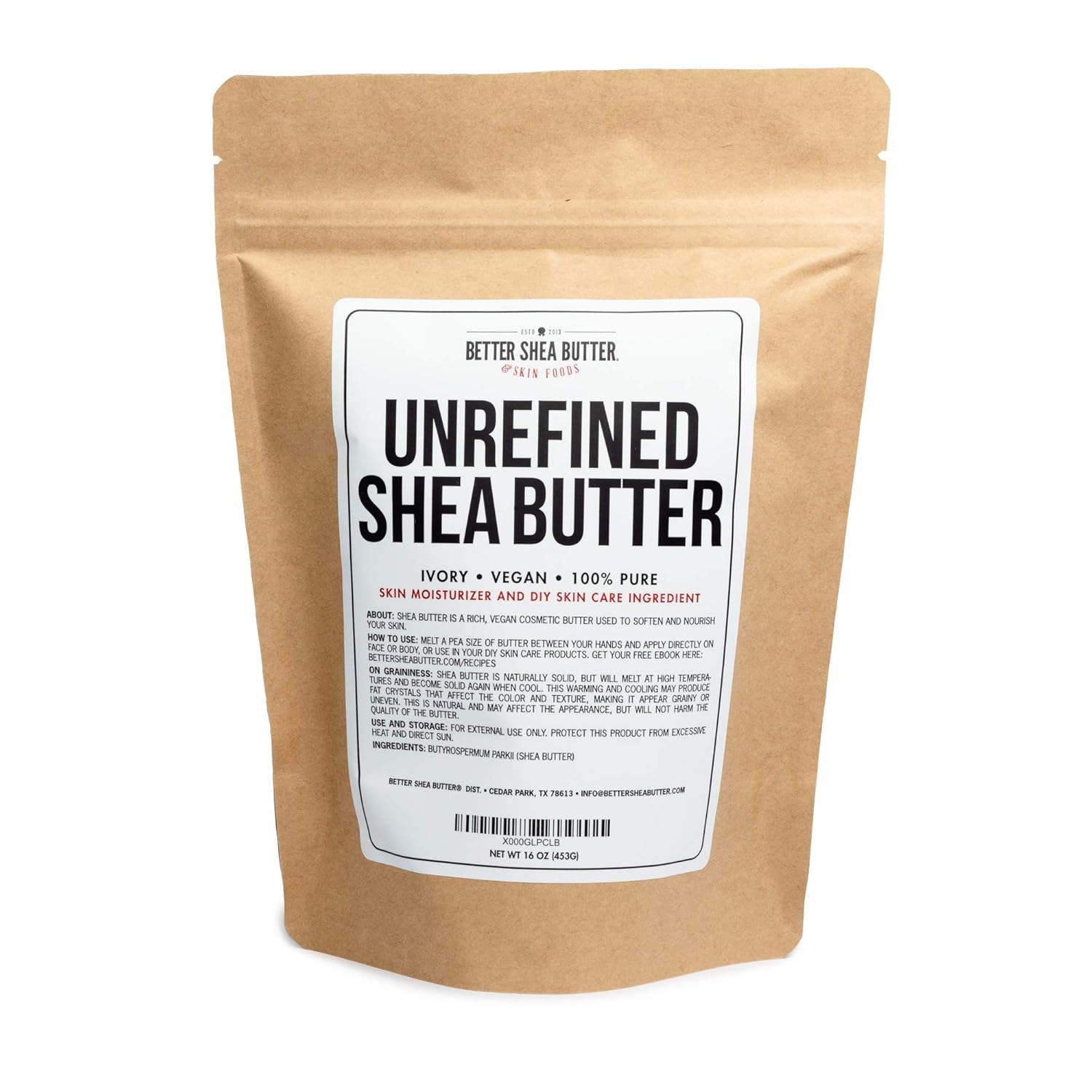 Unrefined African Shea Butter - Ivory, 100% Pure & Raw - Moisturizing and Rich Body Butter for Dry Skin - Suitable for All Skin Types - Use Alone or in DIY Whipped Body Butters - 16 oz (1 LB) Bar : Body Butters : Beauty