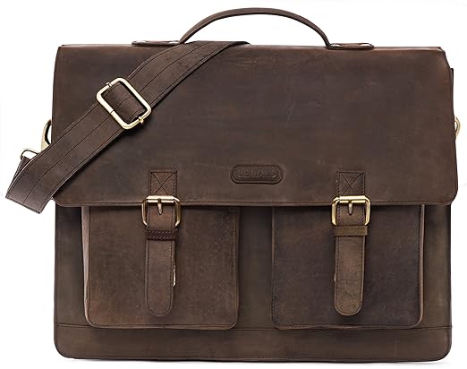 title=LEABAGS Miami cartella vintage in vera pelle di bufalo -Noce moscata