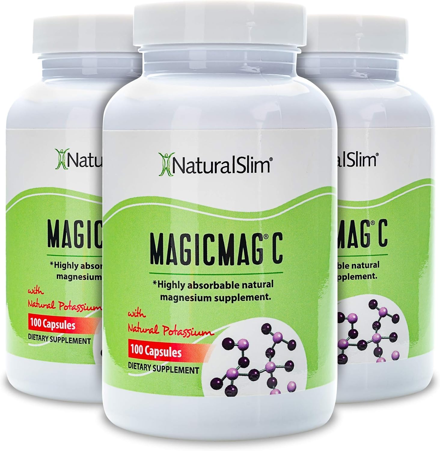 NaturalSlim Anti Stress Magnesium Capsules - Pure Magnesium Citrate Plus Potassium - Natural Aid to a Slow Metabolism, Muscle Relaxation & Sleeping Difficulties - 500 mg - 100 Count (1 Pack): Health & Personal Care