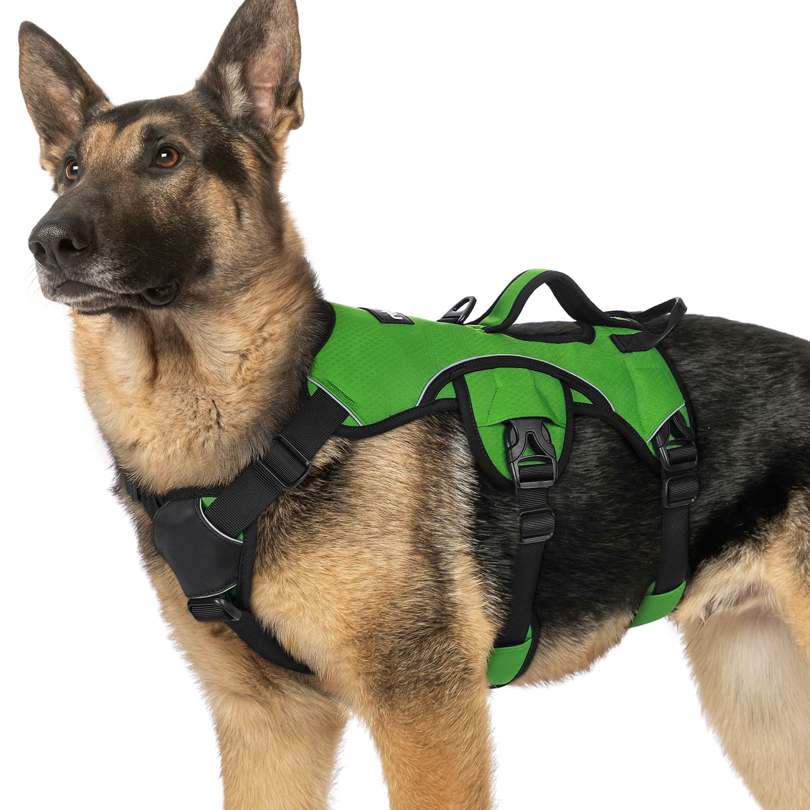 rabbitgoo Escape-Proof Dog Harness Large Dog with Handle, Anti-Pull Reflective Working Service Pets Vests, 3 Points Breathable Pets Vests, Adjustable Lift Support Body Harness Outdoor, XL, Green