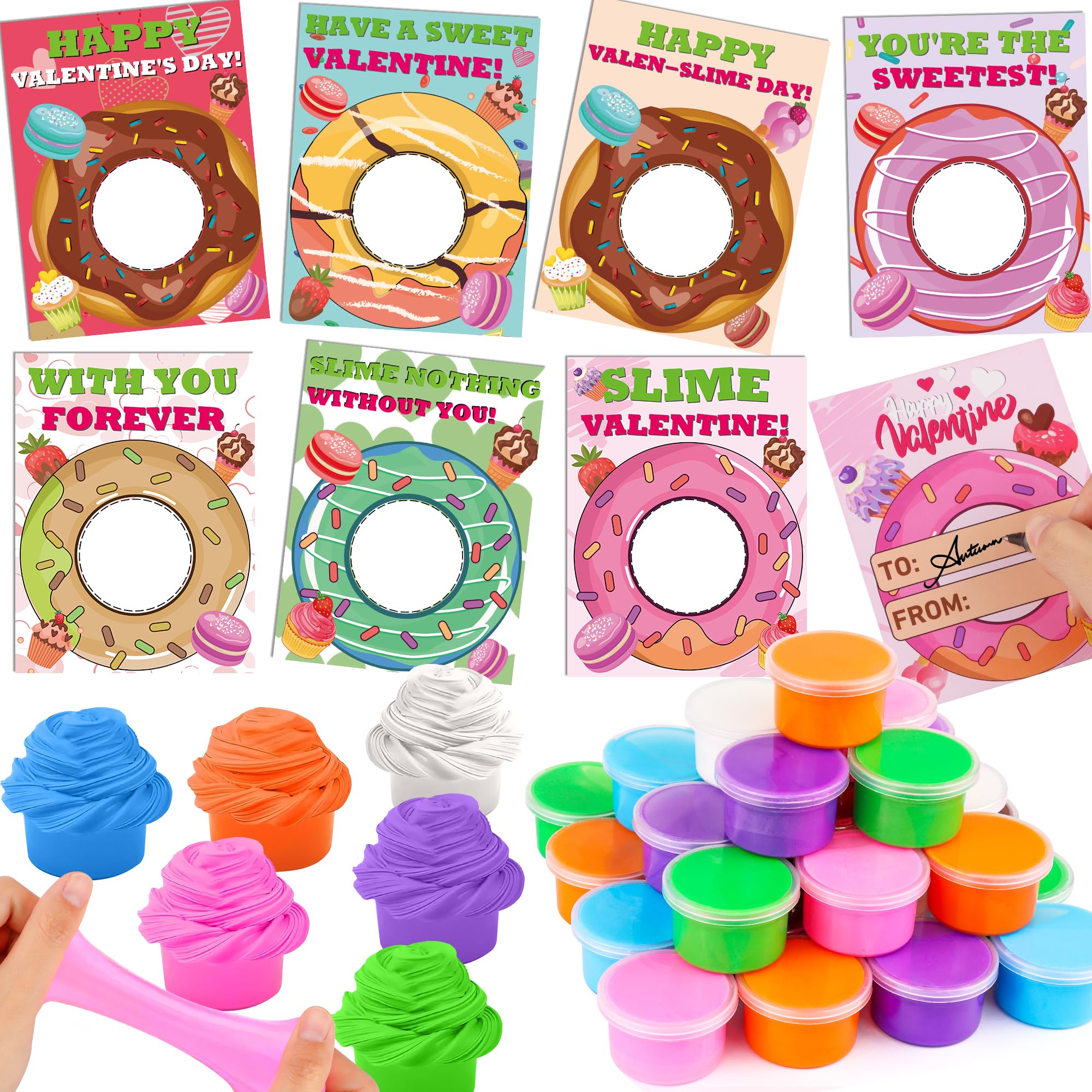 28 Pack Valentines Day Cards for Kids Classroom with Butter Slime ...