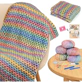 Aeelike Crochet Blanket Kit for Beginner,Easy Crochet Kit, Rainbow Gradient | Blanket Crochet Kit for Beginners Adults with Gradient Yarns Detailed Video Tutorials Crocheting Accessories, Ideal Gift