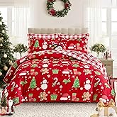 Joyreap 3pcs Christmas Duvet Cover Set Queen, Xmas Tree Snowman Gingerbread Man Design Bedding Set, Includes 1 Duvet Cover and 2 Pillow Shams