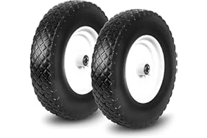 Taifa 2 PCS 16 Inch Rubber Solid Flat Free Replacement Tires and Wheels 4.80/4.00-8 with 3/4'' Axle Bore Hole, Air Less Wheel for Wheelbarrow/Wagon/Hand Truck/Trolley/Garden Cart etc.