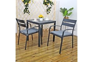 Soleil Jardin 3-Piece Patio Bistro Set Aluminum Patio Table and Chairs with Cushion Outdoor Dining Table Set, Dark Grey Finish & Grey Cushion