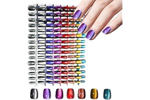 Laza 210pcs Cat Eye Press on Nails for Women 7 Colors Short Square Reusable Nail Tips in 15 Sizes Long Lasting Salon Fake Nails Stick on Artificial Acrylic False Nail Tips — Chameleon Series