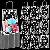 Gueevin 60 Pcs Christmas Clear Gift Bags with Handles Bulk Plastic Candy Treat Snowflake Party Gift Bags PVC Wine Tote for Wedding Birthday Party Favor(9.06 x 6.69 x 3.15 Inch)