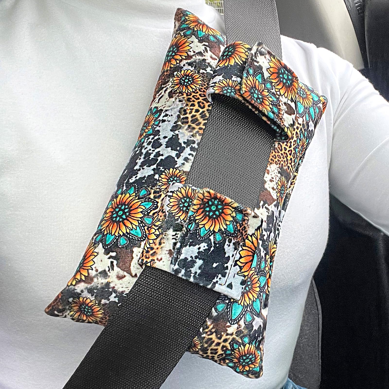 Photo 1 of Seat Belt Pillow for Mastectomy Post-Surgery, Heart Surgery Recovery Support Cushion for Chest, Chemo Port Pacemaker Bypass Recovery Stress Relief Pillow, Post Surgery Pillow. (Leopard Sunflower)