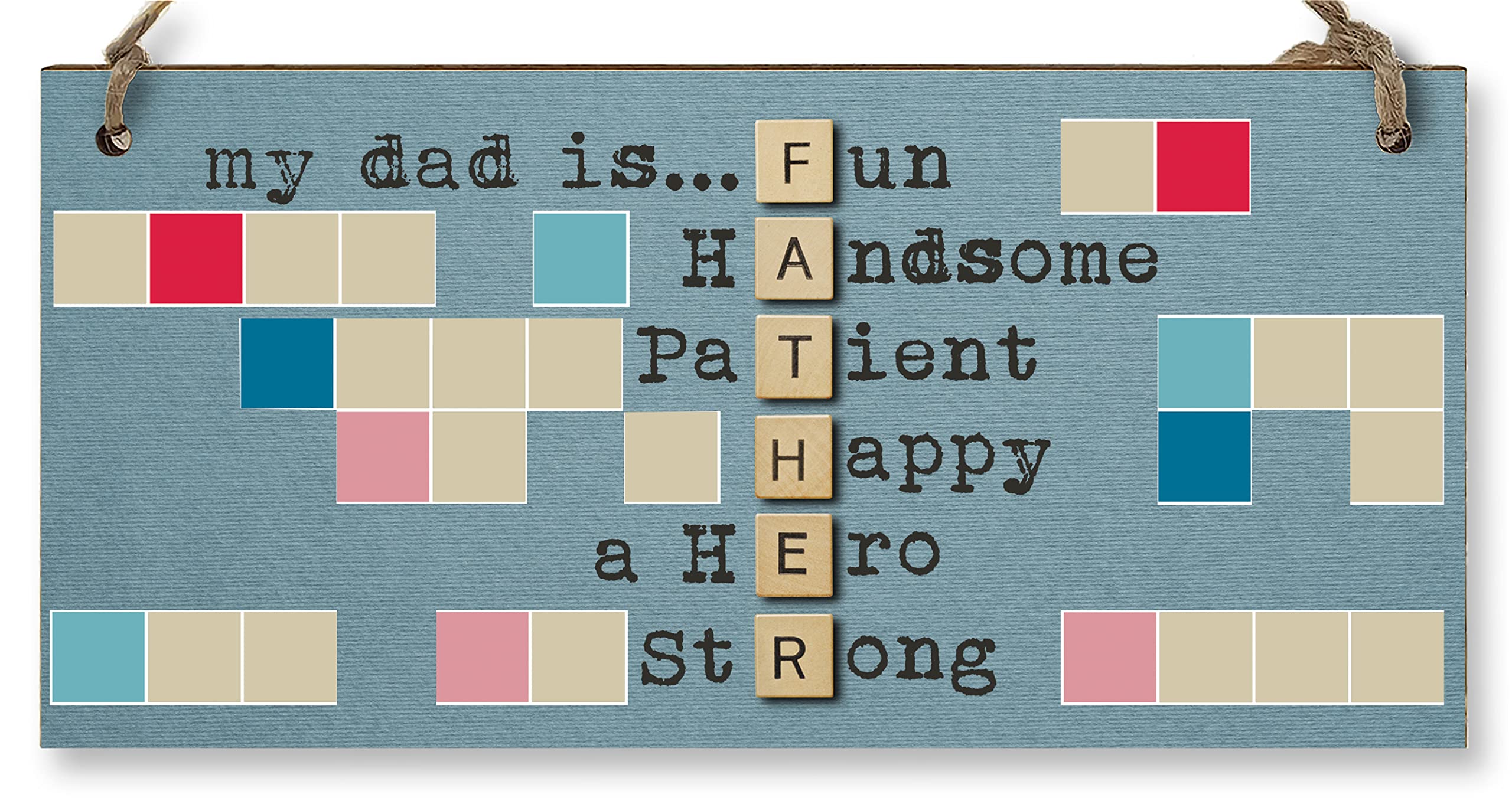 The Plum Penguin Handmade Wooden Hanging Wall Plaque My Dad Is Fun Handsome a Hero Sentimental Novelty Sign Father's Day Gift