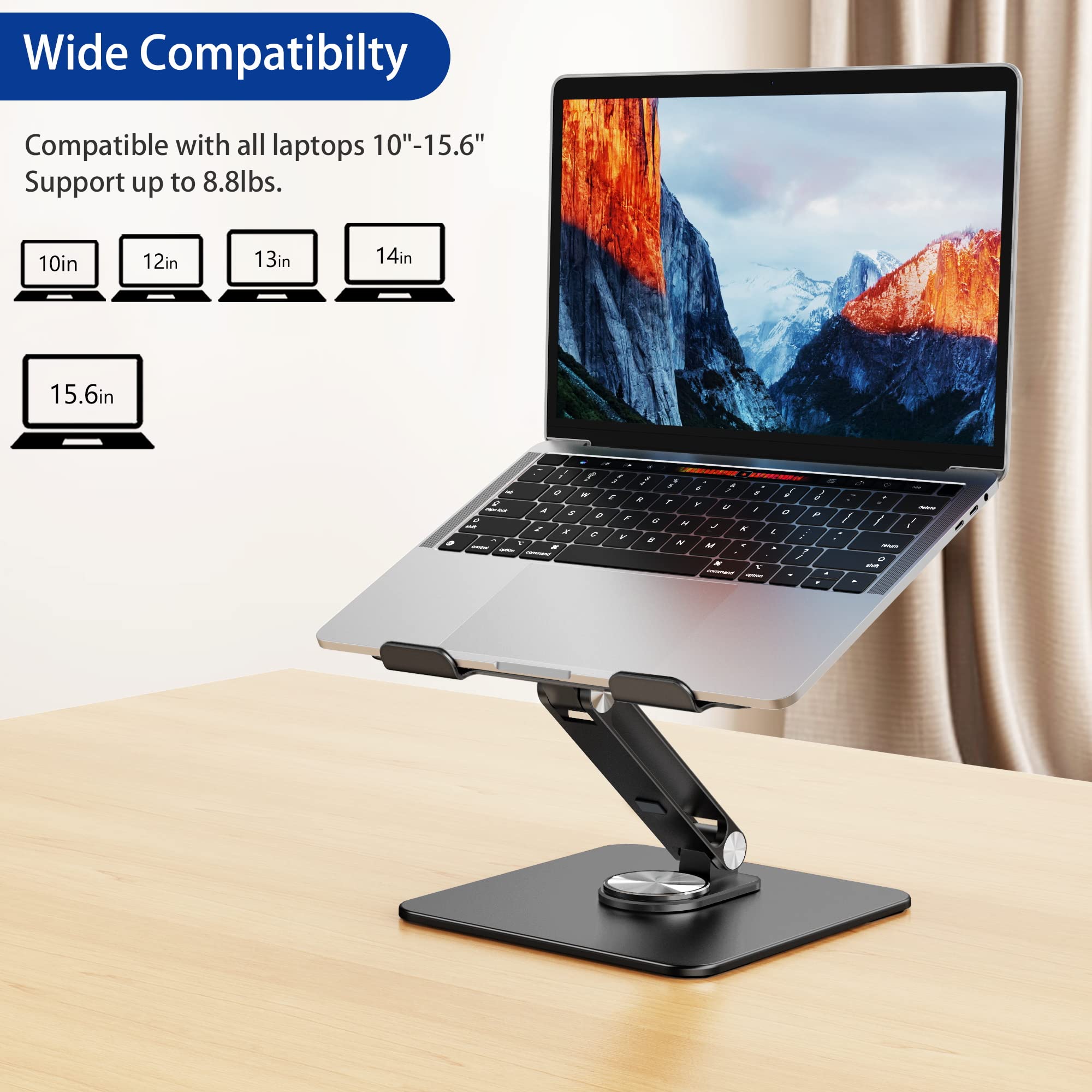 BESIGN LSX7 Laptop Stand with 360° Rotating Base, Ergonomic Adjustable Notebook Stand, Riser Holder Computer Stand Compatible with Air, Pro, Dell, HP, Lenovo More 10-15.6" Laptops (Black) - Image 3