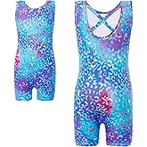 Haloumoning Girls Gymnastics Leotards with Shorts Kids One-Piece Sparkly Mermaid Dance Biketards Unitard 4-12Y
