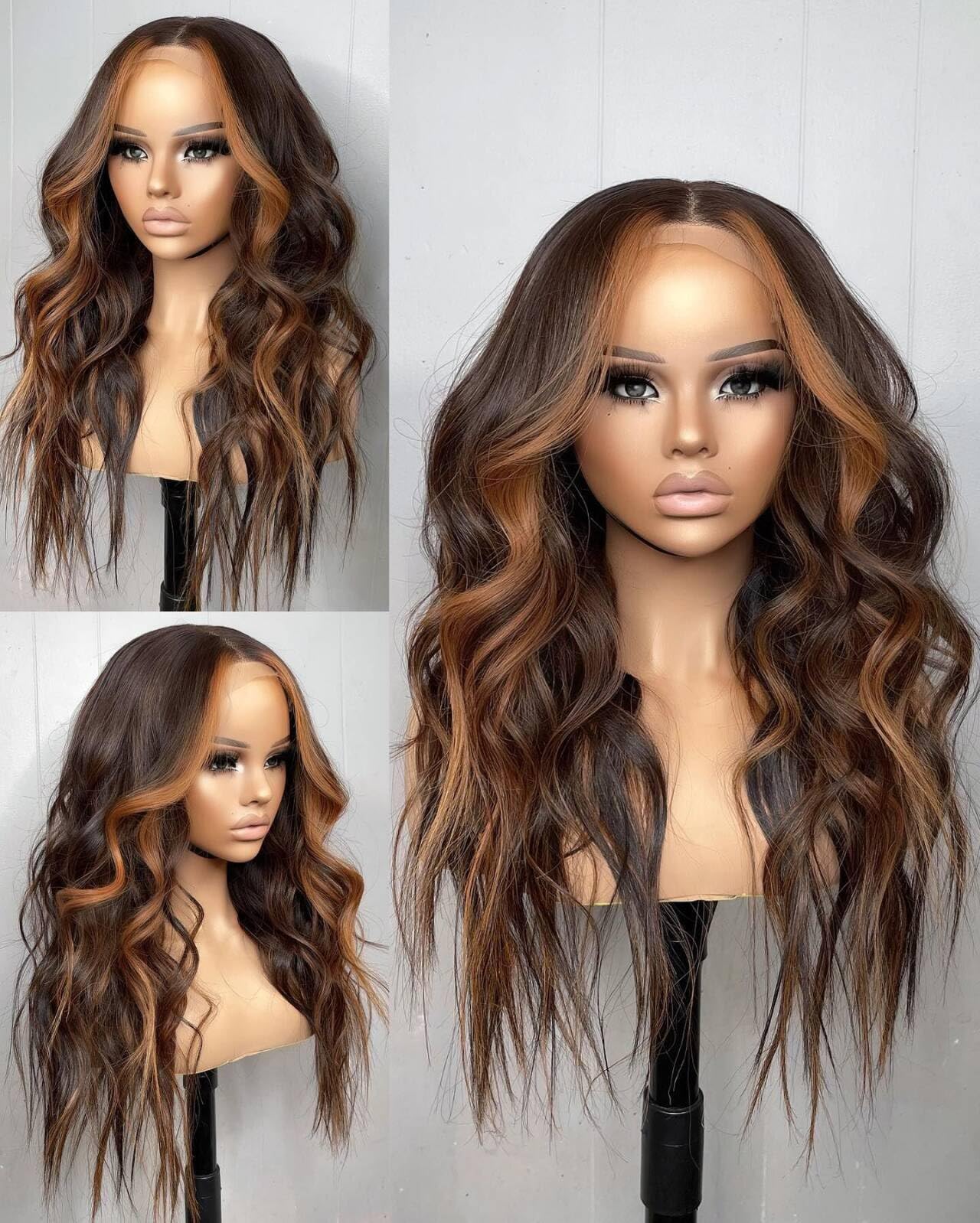Photo 1 of YUPEWG Synthetic Lace Front Wig Pre Plucked 13x4x1 Highlight Ombre Blonde Wigs for Women Ready to Wear HD Glueless Natural Wavy for Women Middle Part