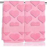 Xkdamai 2 Pcs 3D Heart Valentines Day Hand Towels for Bathroom 100% Cotton Pink Jacquard Decorative Bath Towels Holiday Kitchen Dish Towels Valentines Bathroom Decor Gift 13.7 x 29.5 Inch (Pink)