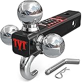 TYT Trailer Hitch Tri Ball Mount with Tow Hook,Fits 2 inch Receiver,Triple Balls (1-7/8", 2", 2-5/16"),10,000 lbs GTW,1,000 lbs TW,with Hitch pin