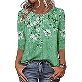 Zeagoo 3/4 Length Sleeve Women Tops Crew Neck Blouses Dressy Casual Summer T Shirts Loose Fit Business Work Clothes