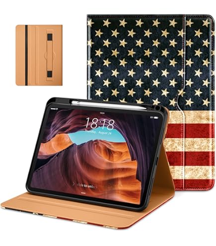 IPad 11th & 10th Gen Case With Stand - American Flag Baseball Design Auto Wake/Sleep