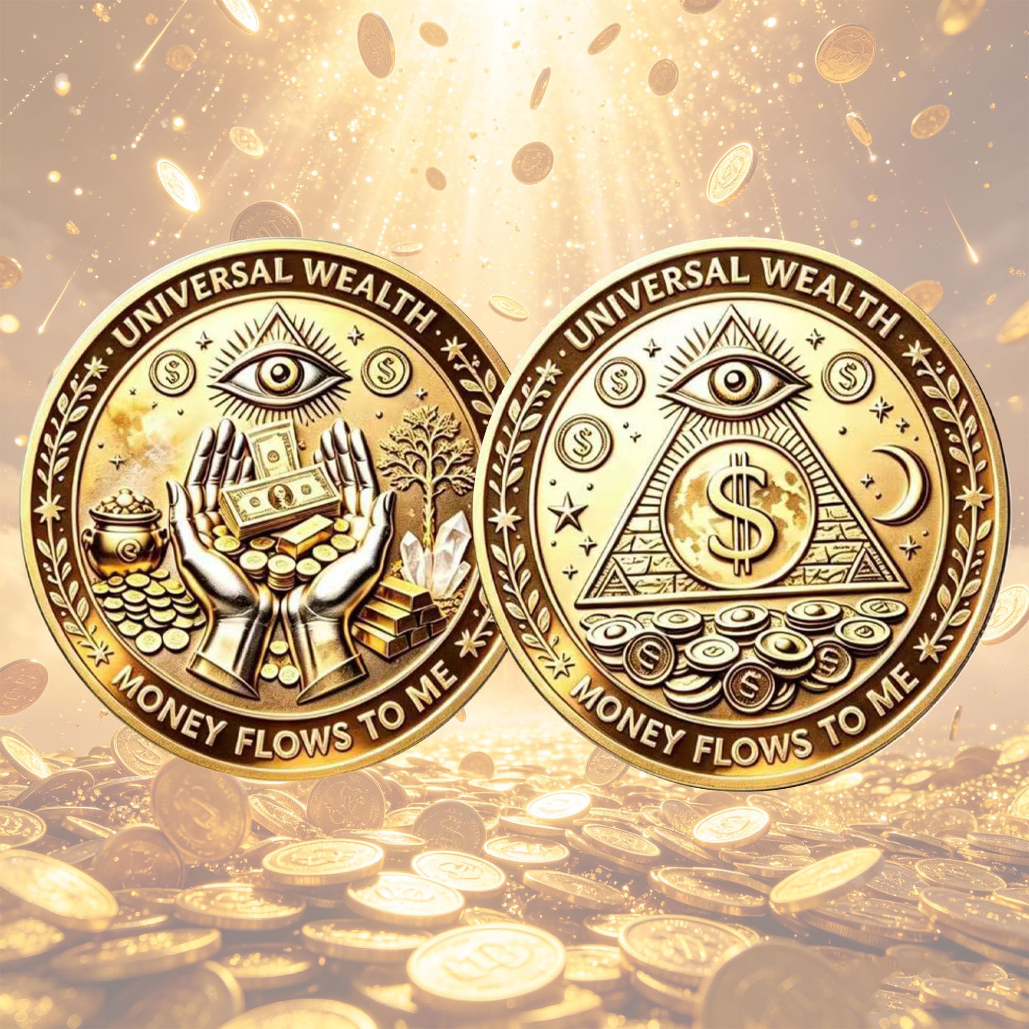 Prayer Challenge Coin Double-Sided Money Flows to Me Commemorative Coin Lucky Charms Good Luck Charms Coin Golden 2D Metal Co
