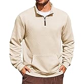 Yousify Mens Quarter Zip Sweatshirts Long Sleeve Stand Collar Casual Pullover Texture Fall Sweatshirt With Pocket