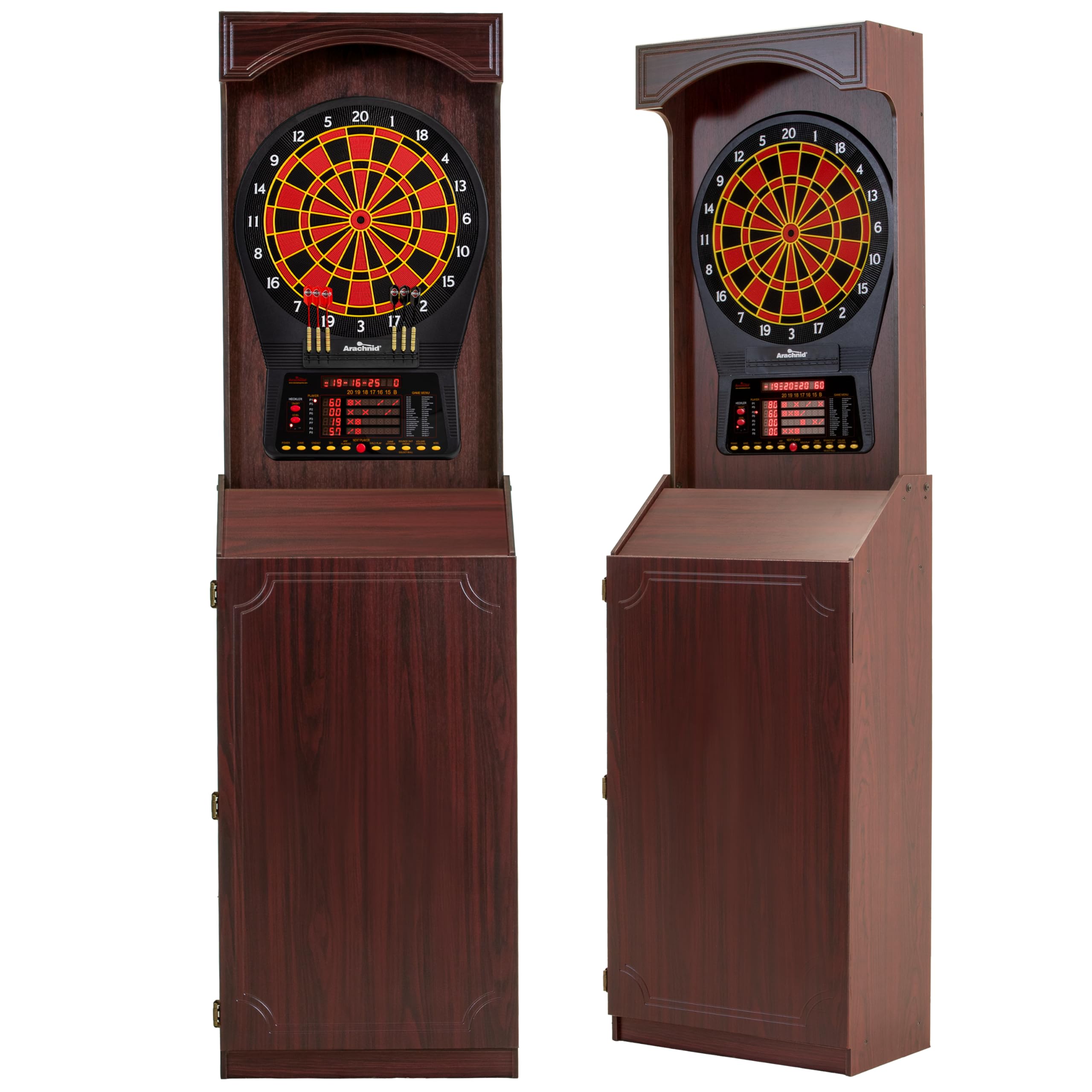 Photo 1 of ** ONLY BASE MISSING GAME BOARD AND ACCESORIES * Arachnid Freestanding Cabinet Set: Includes Cricket Pro 800 regulation board in a stylish cabinet with shelves. Offers 40 games, 8-player LED scoring, tri-color Cricket, and 6 darts