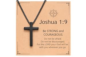 ORISPRE Black Cross Necklace for Men Boys, 18 Inch Joshua 1:9 Stainless Steel Chain Necklace
