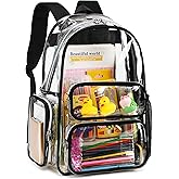 CAMTOP Clear Backpack Heavy Duty Clear Bag for Stadium Events See Through BookBag for Student School Work Festival Sport Travel (Black)