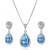 AMYJANE Elegant Jewelry Set for Women - Silver Teardrop Clear Cubic Zirconia Crystal Rhinestone Drop Earrings and Necklace Bridal Jewelry Sets Best Gift for Bridesmaids