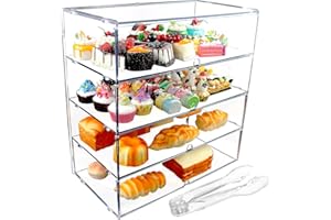 Cityjoy 4 Tiers Clear Counter Top Bakery Display Case Pastry Display Cabinet 19.69" X 19.49" X 10.24" Party Desserts Rack Cake Bread Stand 5mm High Impact PETG Panels