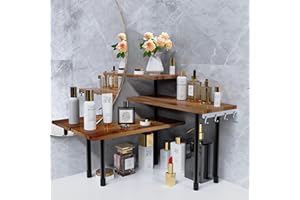 Ollieroo Kitchen Counter Shelf Organizer, 3 Tier Corner Shelf Bathroom Countertop Organizer with Hooks, Space Saving Makeup Organizer Spice Rack Corner Plant Shelf