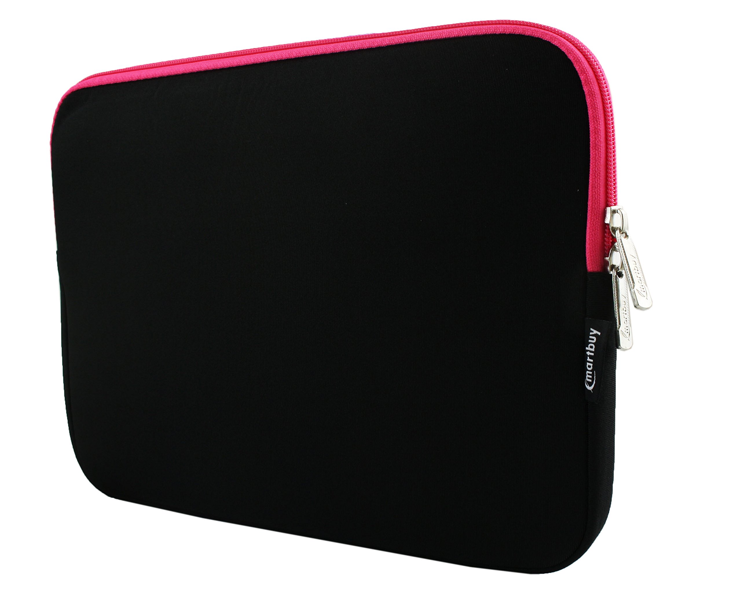 Emartbuy Black/Pink 11.6-12.7 Inch Water Resistant Neoprene Soft Zip Case Cover Sleeve With Pink Interior & Zip Compatible with Laptops Listed Below