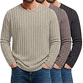 August Alley 3 Pack Men's Long Sleeve Shirts Ribbed Knit Sweater Crewneck Casual Pullover Top Stretchy Undershirt Tee S-3xl