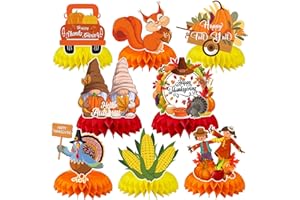 JULMELON 8Pcs Fall Party Decorations, Thanksgiving Table Decorations Honeycomb Centerpieces 3D Double Side Fall Festival Decor Turkey Pumpkin Table Toppers for Friendsgiving Family Party Favors