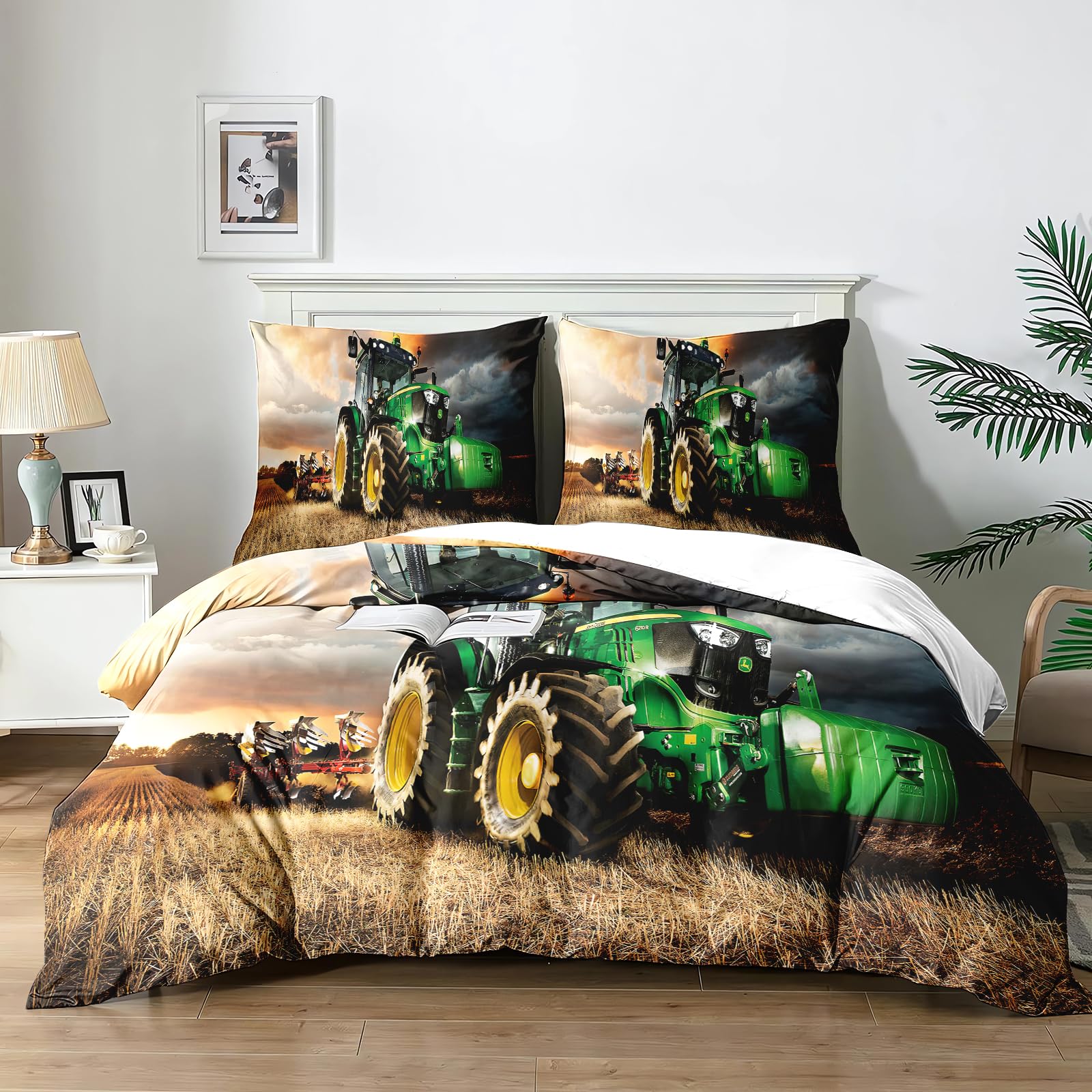 Yzehomijia Tractor Duvet Cover Sets, 200×200 cm for Kids, 1 Microfiber Duvet Cover + 2 Pillowcases 65x65 cm.(T1×200)